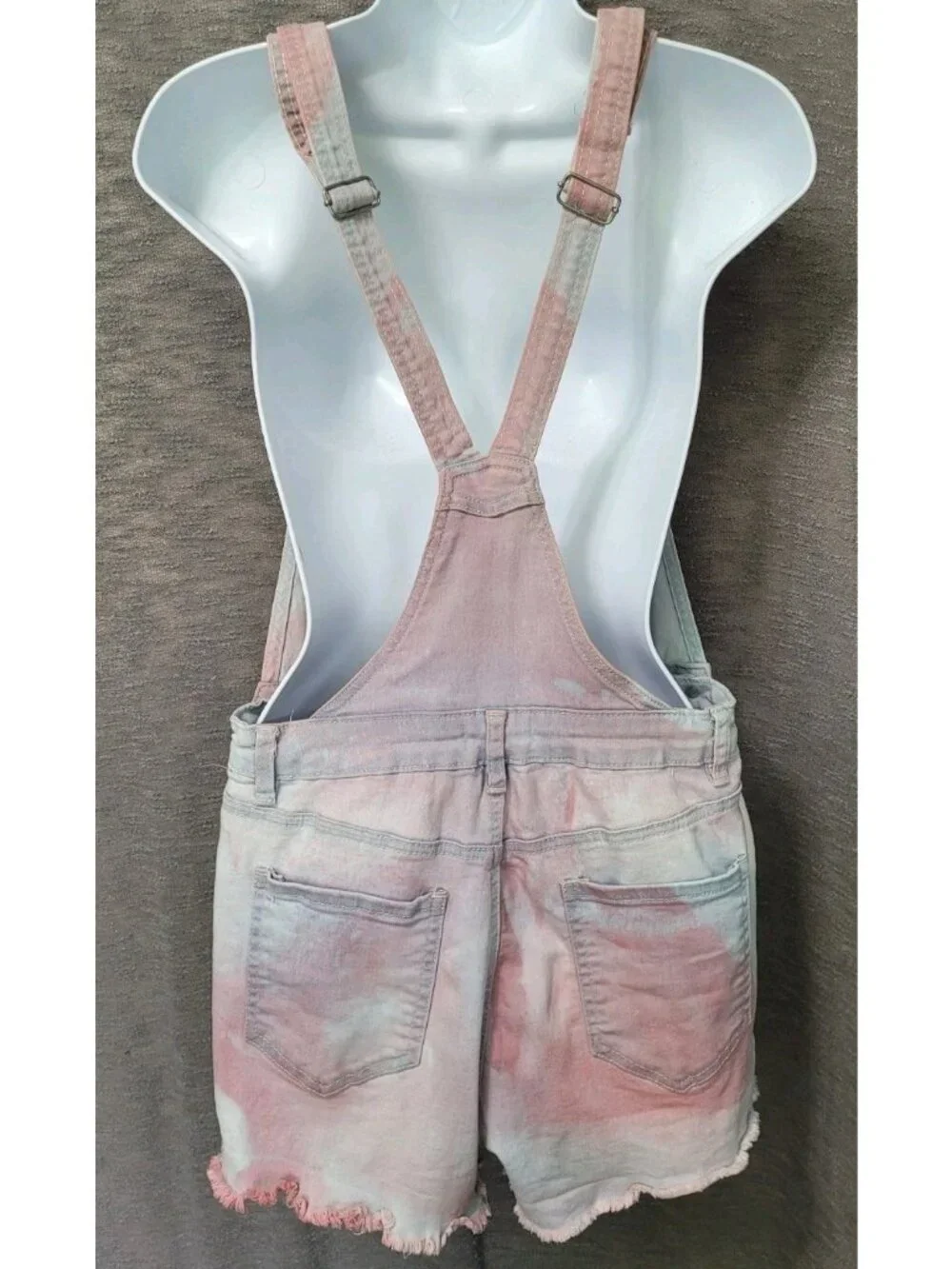 YMI Stretch Denim Shorts Bib Overalls Size 7 Tie Dye Rainbow Pink Blue Y2K Baggy